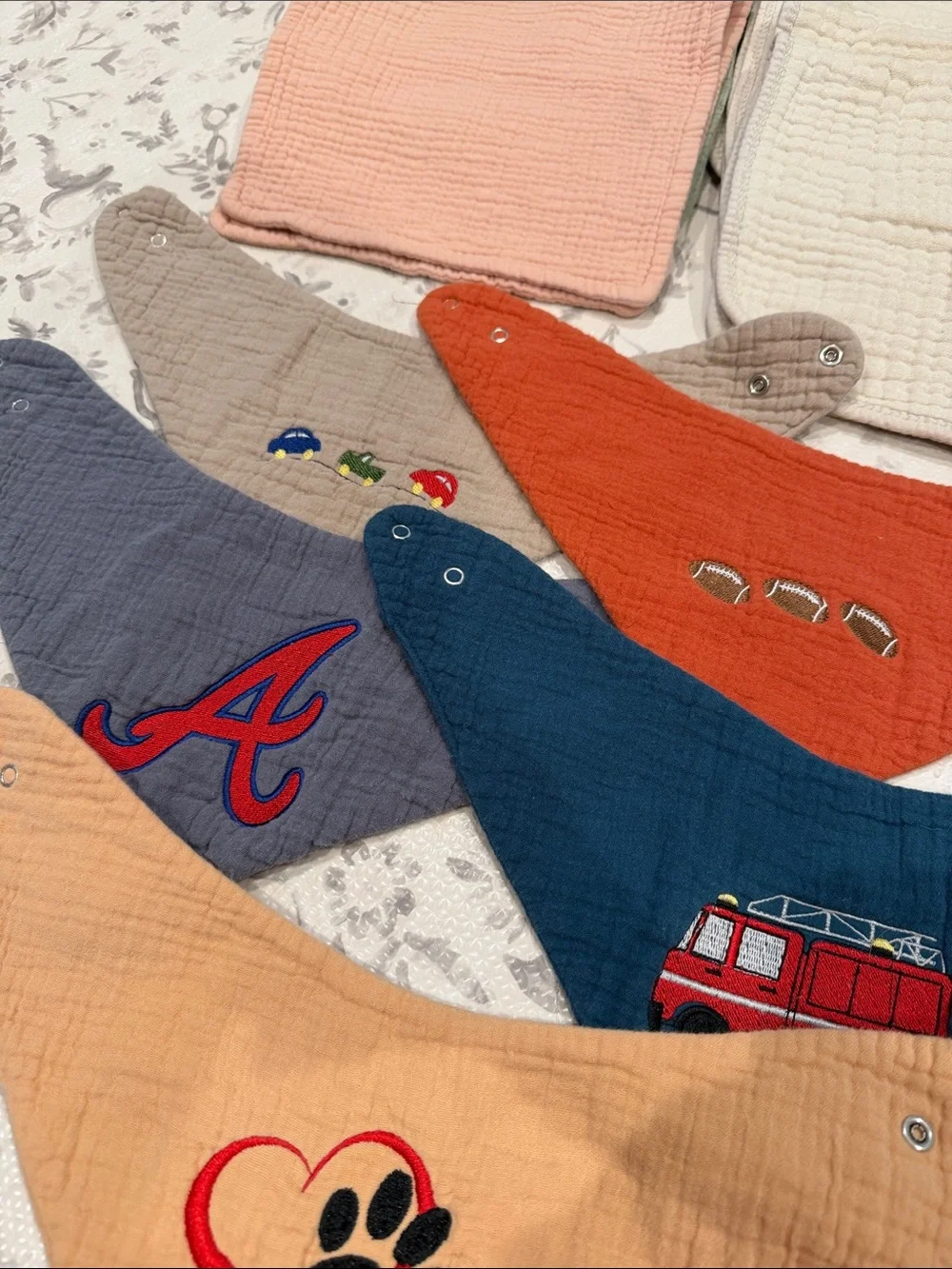 Muslin burp cloths and bibs